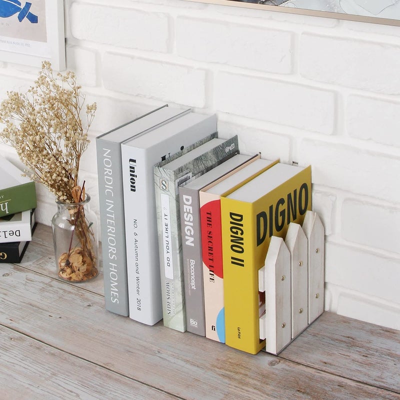 J JACKCUBE DESIGN White Rustic Wood Bookends Set of 2, Decorative Farmhouse Bookend for Heavy Books Magazine DVD on Desk Table Shelf - MK708A - Image 2